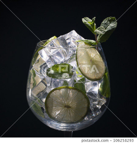 Mojito cocktail is summer alcoholic or non-alcoholic drink. 106258293
