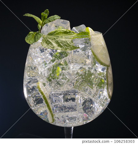 Mojito cocktail is summer alcoholic or non-alcoholic drink. 106258303