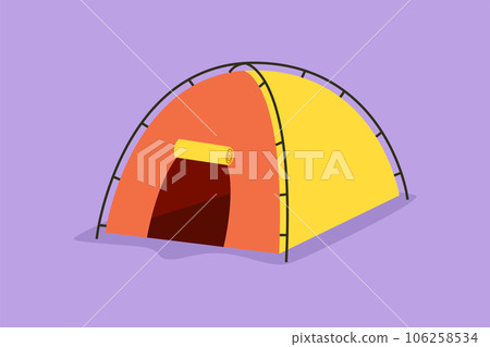 Graphic flat design drawing of stylized tent camping in outdoor travel. Nature tourism, journey, adventure. Tent logo, element concept. Camping travel tent equipment. Cartoon style vector illustration Graphic flat design drawing of stylized tent camping in outdoor travel. Nature tourism, journey, adventure. Tent logo, element concept. Camping travel tent equipment. Cartoon style vector illustration 106258534