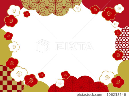 梅花和日式日式新年橫幅框架背景/紅色透明 梅花和日式日式新年橫幅框架背景/紅色透明 106258546