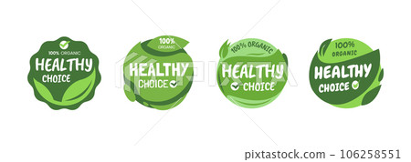 Healthy choice labels, Label Stickers for organic product with check marker, Vector Illustration Healthy choice labels, Label Stickers for organic product with check marker, Vector Illustration 106258551