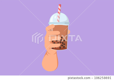 Bubble Boba Milk Tea in Plastic Glass with Straw Isolated Hand