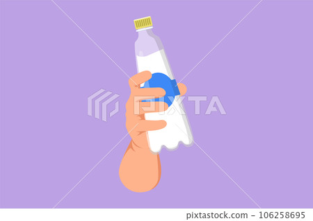 Cartoon flat style drawing people hand holding plastic bottle of pure drinking water refreshing. Human drinking water after run, sport and health care concept icon. Graphic design vector illustration 106258695