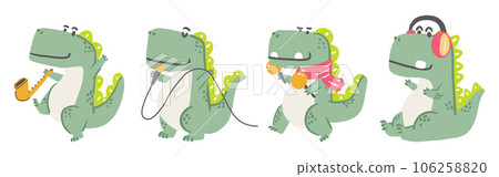 Set of Tyrannosaurus Rex . Cute dinosaurs cartoon characters . Hand drawn style . White isolate background . Vector . Set of Tyrannosaurus Rex . Cute dinosaurs cartoon characters . Hand drawn style . White isolate background . Vector . 106258820
