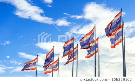 Thailand flag on blue sky background Thailand flag on blue sky background 106259163