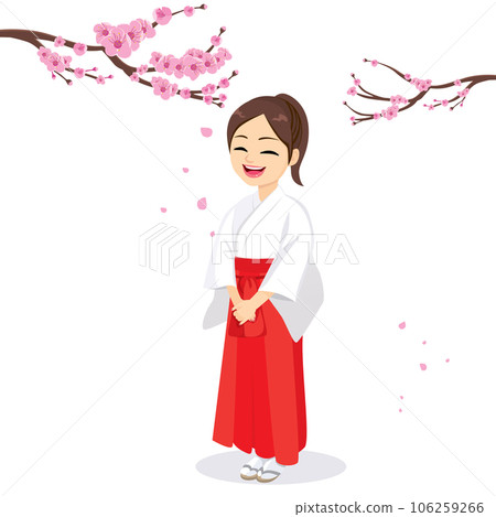 Miko Priestess With Sakura Branches 106259266