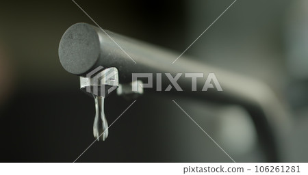 Water drips from the kitchen faucet. Resource saving and ecology concept. 106261281