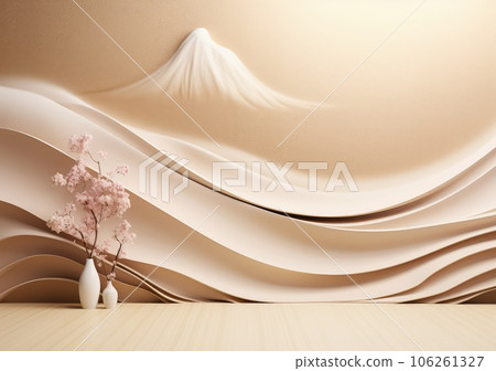 Gold product background stand or podium pedestal on luxury advertising display with japanes backdrops. AI Generative. 106261327