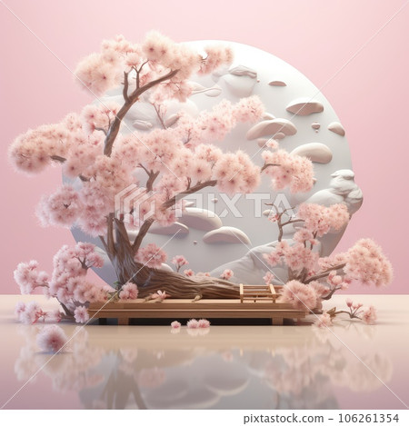 3D background, pink podium display. Sakura pink flower falling. Cosmetic or beauty product promotion step floral, pastel pedestal. Abstract minimal advertise. AI Generative 106261354