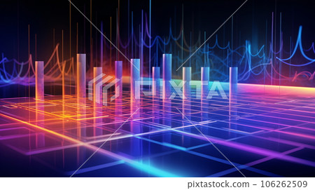 Futuristic 3D Diagram with Neon Grid and Rainbow Horizon, Modern Technology Expanation, - AI Generated 106262509