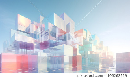 Colorful cubes in a geometric pattern. Abstract architectural composition, against the background of the blue sky. AI Generated 106262519