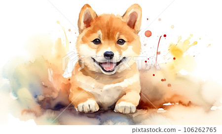 微笑的柴犬的水彩插圖“AI 生成圖像” 106262765