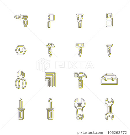 Tool-related simple illustration icon set color shadow yellow Tool-related simple illustration icon set color shadow yellow 106262772