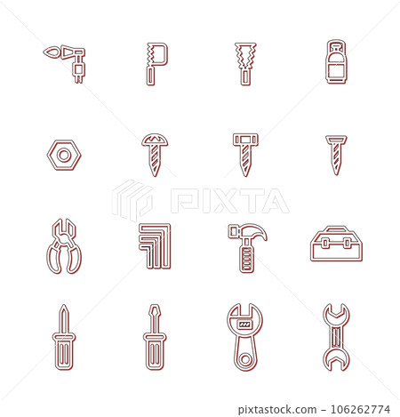 Tool-related simple illustration icon set color shadow red 106262774