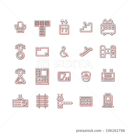 Station-related simple illustration icon set color shadow red Station-related simple illustration icon set color shadow red 106262786