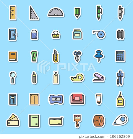 貼紙風格文具的簡單插圖圖標集 貼紙風格文具的簡單插圖圖標集 106262809