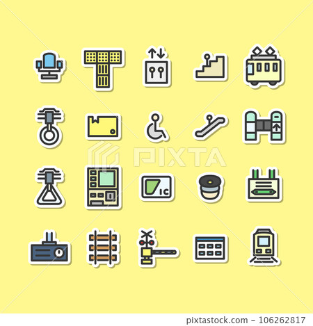 Sticker style station related simple illustration icon set Sticker style station related simple illustration icon set 106262817
