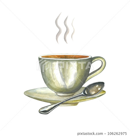 Watercolor illustrations composition porcelain hot tea cup with saucer,spoon and steam isolated on transparent background hand drawn Watercolor illustrations composition porcelain hot tea cup with saucer,spoon and steam isolated on transparent background hand drawn 106262975