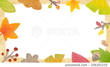 Background frame of autumn plants, autumn leaves, ginkgo and acorns, hand-drawn illustrations of textured colored pencils and crayons Background frame of autumn plants, autumn leaves, ginkgo and acorns, hand-drawn illustrations of textured colored pencils and crayons 106263250
