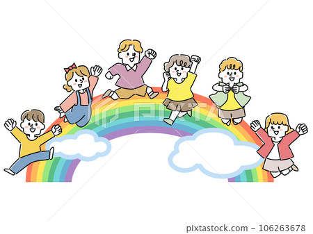 Illustration of a rainbow and energetic children 106263678