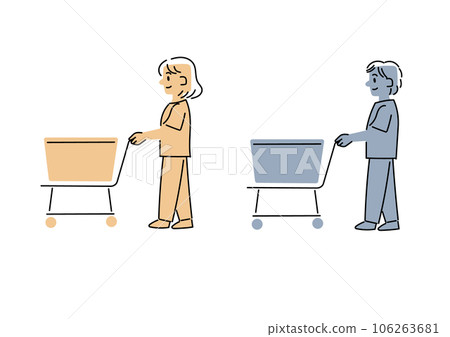 Illustration set of men and women pushing carts 106263681