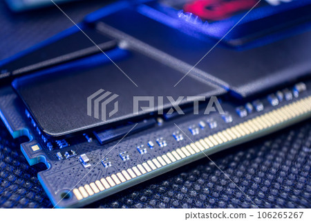 DDR4 DRAM computer memory hardware macro in blue 106265267