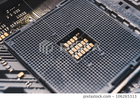AM4 CPU Socket on motherboard, hardware close-up 106265313