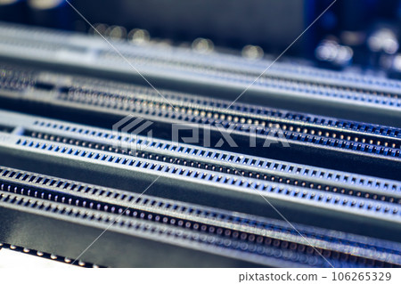 Motherboard DDR RAM memory slot sockets close-up 106265329