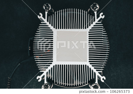Computer CPU cooling radiator motherboard close-up 106265373