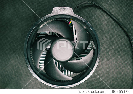 Cooler fan for computer CPU unit close-up on black 106265374