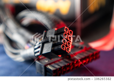Cable connector from PC power supply unit close-up 106265382