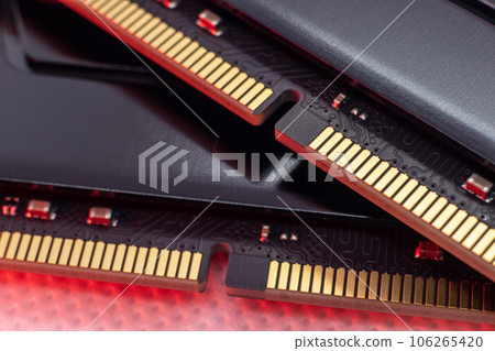 DDR4 DRAM computer memory close-up in red light 106265420