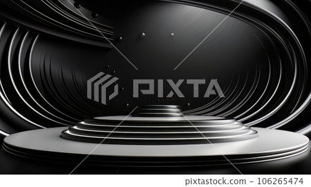 Abstract minimalistic black scene with geometric shapes. 3D visualization AI Abstract minimalistic black scene with geometric shapes. 3D visualization AI 106265474