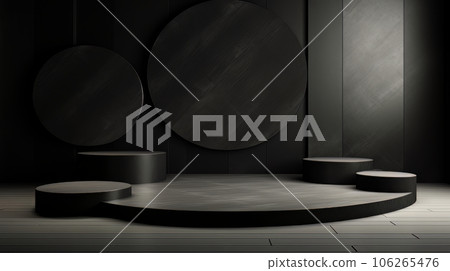 Abstract minimalistic black scene with geometric shapes. 3D visualization AI Abstract minimalistic black scene with geometric shapes. 3D visualization AI 106265476