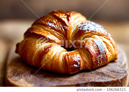 homemade rustic croissant placed on a wooden board captured 106266321