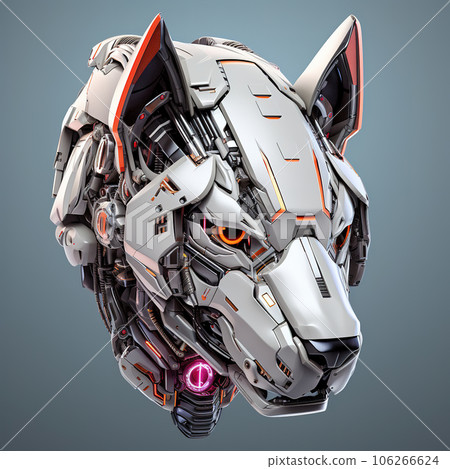 A dog head that is a futuristic machine of the future world. Sci fi gundam. Pet. Animals. Illustration, Generative AI. A dog head that is a futuristic machine of the future world. Sci fi gundam. Pet. Animals. Illustration, Generative AI. 106266624