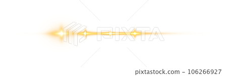 Yellow horizontal lens flares. Laser beams, horizontal light rays. Beautiful light flares. Glowing streaks on transparent background. PNG. 106266927
