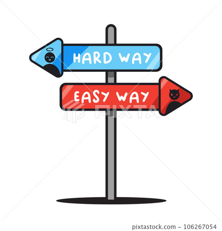 The Road sign of Hard Way and Easy Way. Isolated Vector Illustration The Road sign of Hard Way and Easy Way. Isolated Vector Illustration 106267054