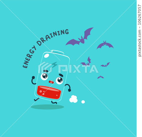 A Battery is running away from Bat. Isolated Vector Illustration 106267057
