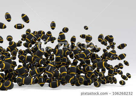 Many of flying black american football ball falling on white background Many of flying black american football ball falling on white background 106268232