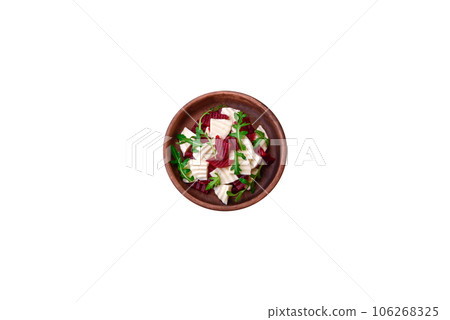 Delicious fresh mozzarella and boiled beets cut into slices 106268325