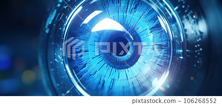 Perfect blue eye macro in a sterile environment and perfect vision in high resolution. The vision of the future and healthy life concept 106268552