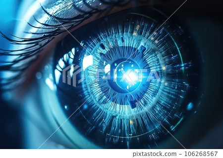 Perfect blue eye macro in a sterile environment and perfect vision in high resolution. The vision of the future and healthy life concept 106268567