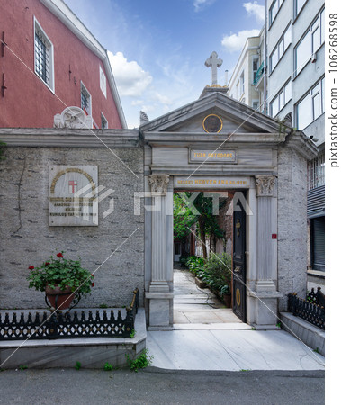 Entrance of Meryem Ana Ortodoks Kilisesi, or Mary Mother of God Greek Orthodox Church in Karakoy, Istanbul, Turkey 106268598