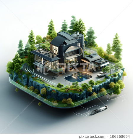 isometric architecture eco sustainable environment generative AI. 106268694