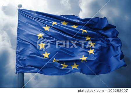 European Union flag on sky background. European Union flag on sky background. 106268907