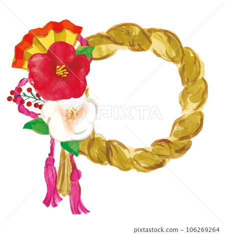 New Year's decorations, shimekazari, shimenawa, hand-drawn illustration with copy space 106269264
