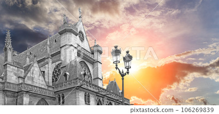 Great gothic church of Saint Germain l Auxerrois (against the background of a sky at sunset), Paris, France Great gothic church of Saint Germain l Auxerrois (against the background of a sky at sunset), Paris, France 106269839