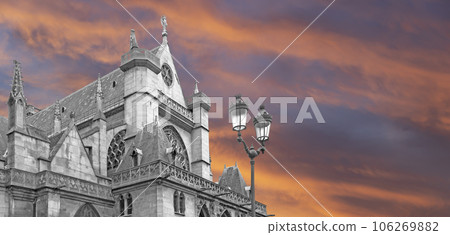 Great gothic church of Saint Germain l Auxerrois (against the background of a sky at sunset), Paris, France Great gothic church of Saint Germain l Auxerrois (against the background of a sky at sunset), Paris, France 106269882