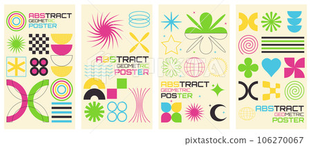 Vector set of brutalism vertical poster. Geometric abstract backgrounds. Brutal trendy y2k placard design template Vector set of brutalism vertical poster. Geometric abstract backgrounds. Brutal trendy y2k placard design template 106270067